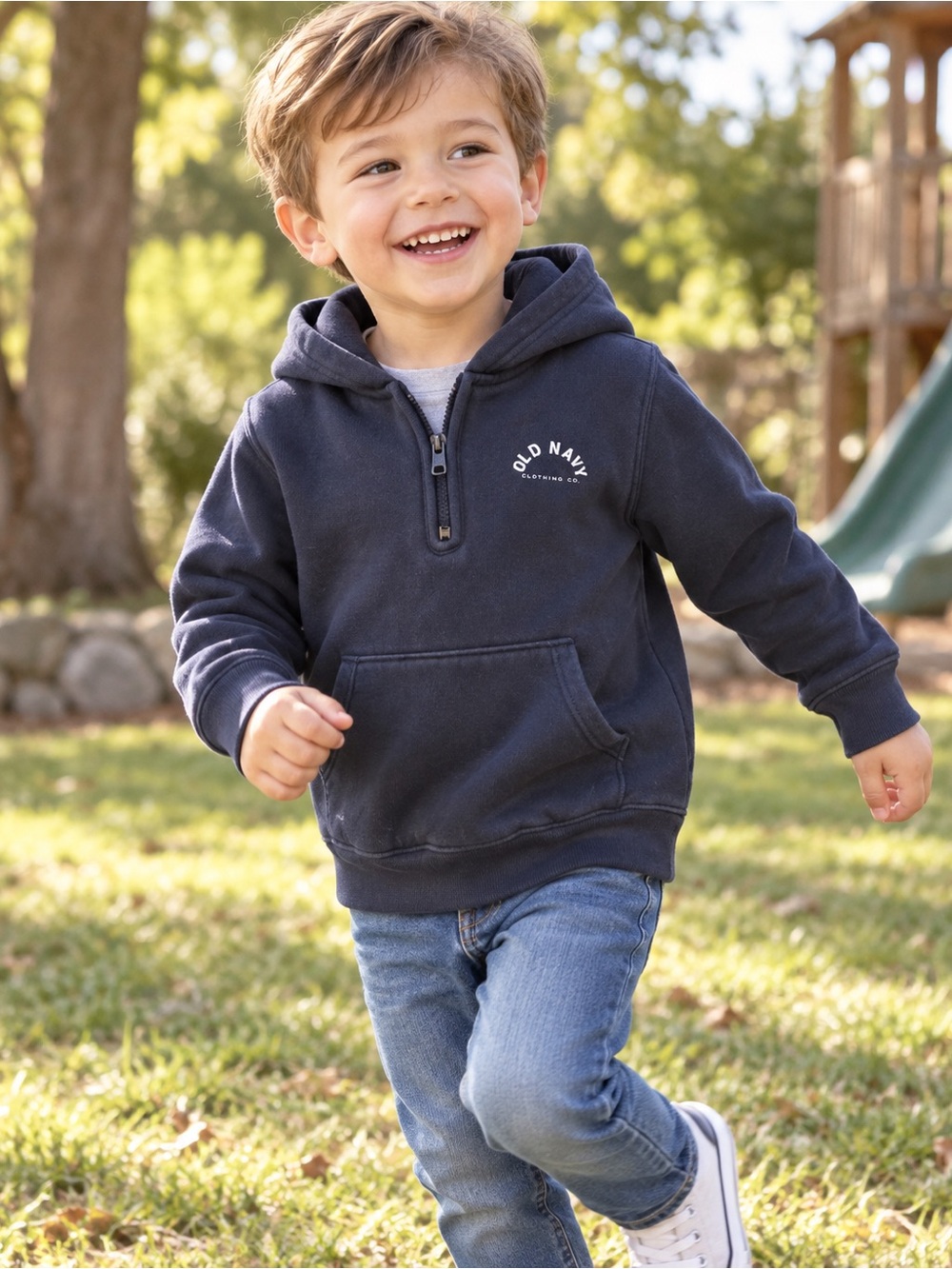 Old Navy Navy Quarter-Zip Pullover Hoodie for Kids